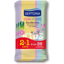 Septona Calm & Care KIDS Μωρομάντηλα με Πανθενόλη Travel Size 36 Τεμάχια [2+1 Δώρο]