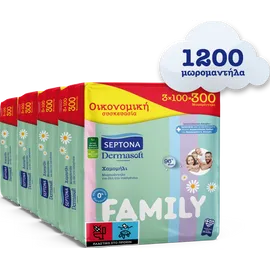 Septona Bundle DermaSoft Family Μωρομάντηλα για Όλη την Οικογένεια 1.200 Τεμάχια [12 Πακέτα x 100 Τεμάχια]