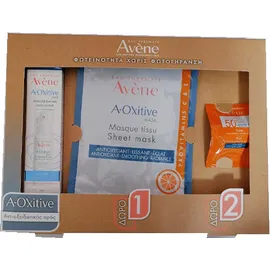 Avene PROMO PACK  A-Oxitive Αντιοξειδωτικός Ορός Άμυνας 30ml & Δώρο AVENE A-Oxitive Mask Tissu & Avene Fluid spf50 Ultra Legere 5ml