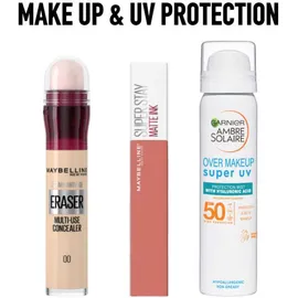 Maybelline Promo Concealer 00 Ivory 6ml & Superstay Lipstick 65 Seductress 5ml & Garnier Ambre Solaire Sensitive Face UV Invisibile Mist SPF50 75ml
