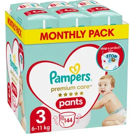 Pampers Monthly Premium Care Pants Πάνες-Βρακάκι Μεγ 3 x144τμχ (6-11kg)