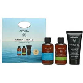 Apivita PROMO Hydra Treats Essentials To Go Hydration Moisturizing Shampoo Σαμπουάν Ενυδάτωσης 75ml - Tonic Mountain Shower Gel Αφρόλουτρο 75ml - Black Detox Cleansing Face & Eyes Gel Καθαρισμού Προσώπου κα?