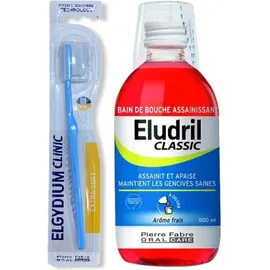 ELGYDIUM Eludril Classic Promo Pack Στοματικό Διάλυμα κατά της Πλάκας 500ml & Clinic Extra Soft 15/100 Οδοντόβουρτσα 1τμχ (το Δεύτερο Προϊόν με 1€) [Μπλέ]