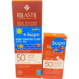 Rilastil PROMO Sun System Kids Velvet Lotion SPF50+ Αντηλιακό Γαλάκτωμα Προσώπου - Σώματος για Βρέφη και Παιδιά 200ml - ΔΩΡΟ Baby Comfort Fluid SPF50+ 50ml