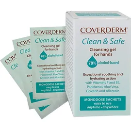 COVERDERM Clean & Safe Cleansing gel for Hands 70%alcohol, Gel καθαρισμού χεριων (20  φακελακια Χ 20ml)