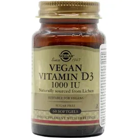 Solgar Vitamin D3 1000 IU Vegan Συμπλήρωμα Διατροφής με Φυσική Βιταμίνη D3 60 μαλακές κάψουλες