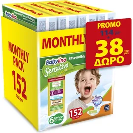 Πάνες Babylino Sensitive Monthly Pack No6 (13-18Kg) Monthly Pack 120+40τεμ ΔΩΡΟ=160τεμ.