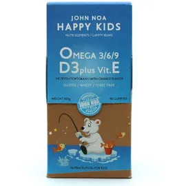 John Noa Happy Kids Omega 3/6/9 D3 Plus Vit.E Παιδικό Συμπλήρωμα Διατροφής με Γεύση Πορτοκάλι 90 ζελεδάκια