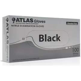 Atlas Γάντια Νιτριλίου Μαύρα Χωρίς Πούδρα Medium 100τεμάχια
