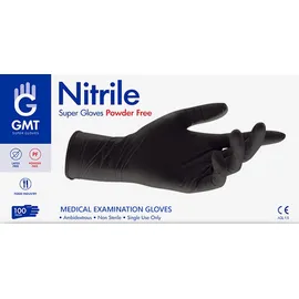 GMΤ Προστατευτκά Γάντια Νιτριλίου Μιας Χρήσης Nitrile Χωρίς Πούδρα Μαυρα 100τμχ