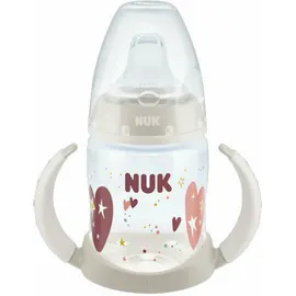 Nuk First Choice Plus Εκπαιδευτικό Μπιμπερό με Λαβές για 6-18m+ με Ρύγχος Σιλικόνης Γκρι Καρδιές 150ml
