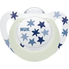 Nuk Star Νight Ορθοδοντική Πιπίλα Σιλικόνης για 6-18m+ με Θήκη Λευκό με Αστεράκια Μπλε 1 Τεμάχιο [10.736.753]