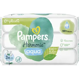 Pampers Harmonie Aqua Baby Wipes Απαλά Βρεφικά Μωρομάντηλα από 99% Νερό, για την Ευαίσθητη Επιδερμίδα 3x48 Τεμάχια