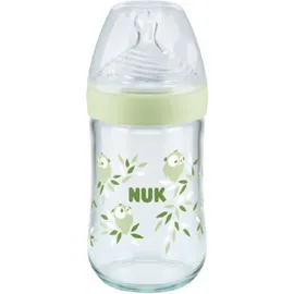 Nuk Γυάλινο Μπιμπερό Nature Sense Owl Πράσινο Κατά των Κολικών με Θηλή Σιλικόνης 240ml για 6-18 μηνών [10.745.119]