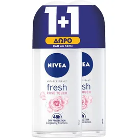 Nivea PROMO Fresh Rose Touch Γυναικείο Αποσμητικό Roll-on 48ωρης Προστασίας 2x50ml 1+1 ΔΩΡΟ