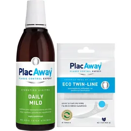 PLAC AWAY Σετ Daily Mild Στοματικό Διάλυμα, Χλωρεξιδίνη 0,014% -  500ml & Δώρο Eco Twin Line - 30τεμ
