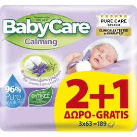 Μωρομάντηλα BabyCare Calming 2+1 ΔΩΡΟ 189 Τεμάχια [3 Πακέτα x 63 Τεμάχια]