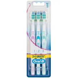 Oral B PROMO 123 Classic Care Χειροκίνητη Οδοντόβουρτσα Μέτρια Χρώμα:Ροζ-Μπλε-Πράσινο 3 Τεμάχια [2+1 ΔΩΡΟ]