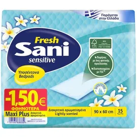Υποσέντονα ακράτειας Sani Sensitive Fresh Maxi Plus15τμχ. (90x60cm) (-1,50€)
