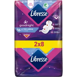 Libresse Goodnight Ultra Large+ Duo Pack Σερβιέτες Με Φτερά 16τμχ