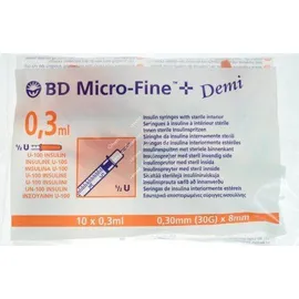 BD MicroFine + Demi Σύριγγες Ινσουλίνης 0,3ml 30Gx8mm 10 Τεμάχια σε Σακουλάκι