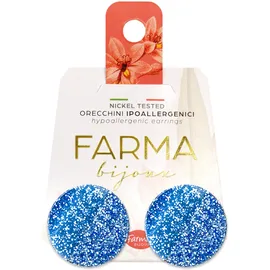 FARMA BIJOUX Υποαλλεργικά Σκουλαρίκια Στρογγυλά Κουμπιά Μπλε Γυαλιστερό 22mm 1 ζευγάρι