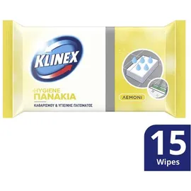 Klinex Υγρά Πανάκια Καθαρισμού Πατώματος Χωρίς Χλώριο Lemon 15τμχ