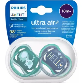 PHILIPS AVENT Ultra Air 18m+ Πιπίλα Σιλικόνης Ελεφαντάκι / Hello 2τμχ