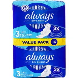 Always Ultra Day & Night με Φτερά Μέγεθος 3 , 16 τμχ