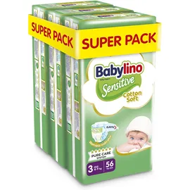 BABYLINO Sensitive Cotton Soft No3 4-9 Kg Super Pack, Πάνες με Απαλό Κάλυμμα με Βαμβάκι - 168τεμ (3X56)