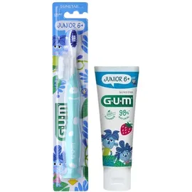 Gum Πακέτο Junior 6+ Οδοντόβουρτσα Soft Σιέλ & ΔΩΡΟ Gum Παιδική Οδοντόκρεμα Junior 6+ Με Γεύση Φρούτων, 50ml