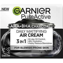 GARNIER PureActive AHA + BHA Charcoal Daily Mattifying Air Cream, Ενυδατική Κρέμα Ελαφριάς Υφής για Δέρμα με Ατέλειες - 50ml