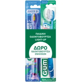 GUM Junior 6+ Light Up Soft Toothbrush, 903, Φωτιζόμενη Οδοντόβουρτσα για Παιδιά - 1τεμ & ΔΩΡΟ Technique Pro Compact Medium Οδοντόβουρτσα Ενηλίκων 1τμχ