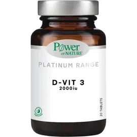 Power of Nature Platinum Range D-Vit 3 2000iu Συμπλήρωμα Διατροφής Με Βιταμίνη D3, 20 Ταμπλέτες