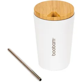 Boobam Επαναχρησιμοποιούμενη Κούπα με Μεταλικό Καλαμάκι και Βουρτσάκι Καθαρισμού Λευκή 350ml