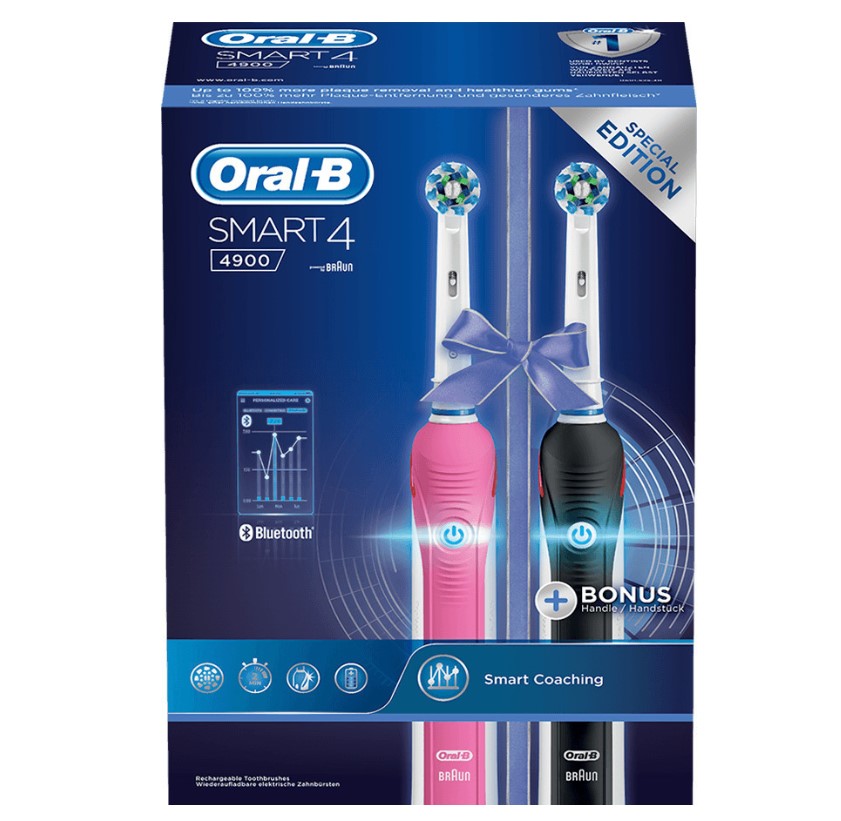 Oral-B Smart 4 4900 Duo Pack Black & Pink Ηλεκτρική Οδοντόβουρτσα 1τμχ -  Fedra