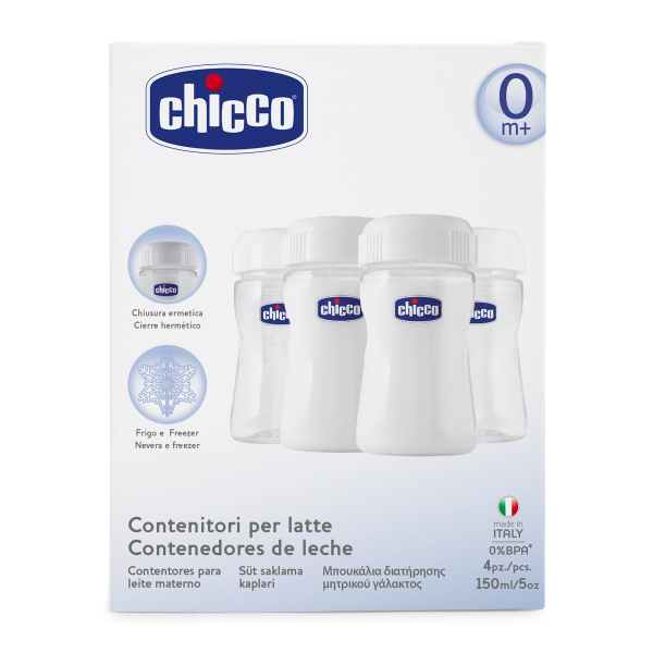 Chicco Μπουκάλια Διατήρησης Μητρικού Γάλακτος Sure Safe 0%BPA 4x150ml -  Fedra
