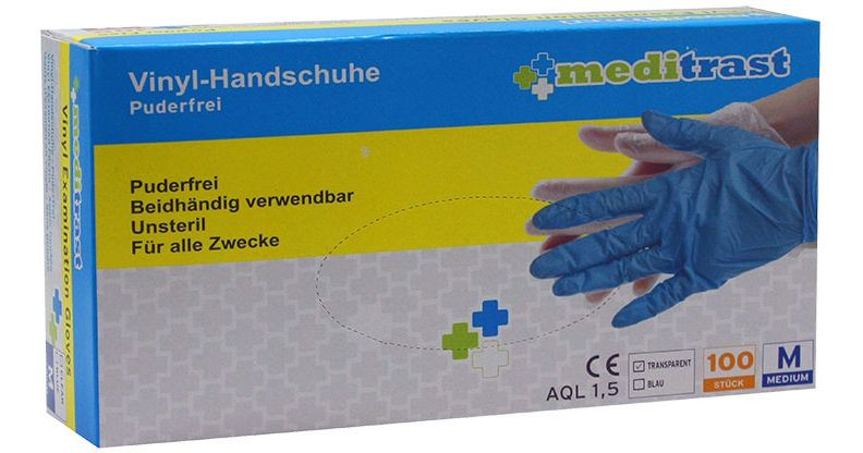 MEDITRAST Γάντια Βινυλίου Μίας Χρήσης Χωρίς Πούδρα Μπλε Small x100 - Fedra