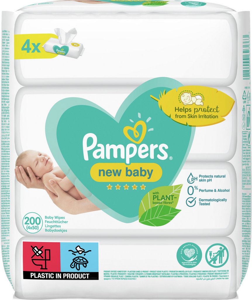 Pampers New Baby Sensitive (2+2 ΔΩΡΟ) Μωρομάντηλα 4 x 50 τεμάχια - Fedra