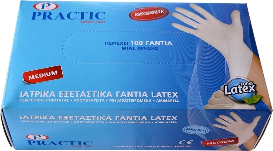 Κιβώτιο 10 Συσκευασιών Practic Super Plus Ιατρικά Εξεταστικά Γάντια Latex  Χωρίς Πούδρα Λευκό 10*100τμχ - Fedra