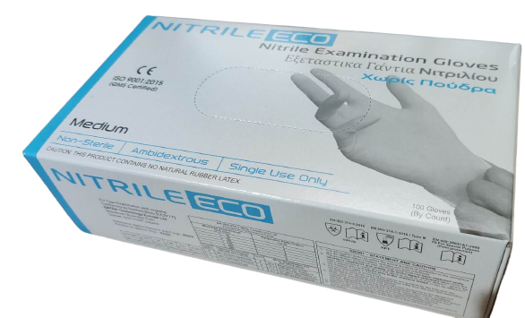 ALFACARE Nitrile Eco Εξεταστικά Γάντια Νιτριλίου Χωρίς Πούδρα Λευκά Medium  100τμχ - Fedra